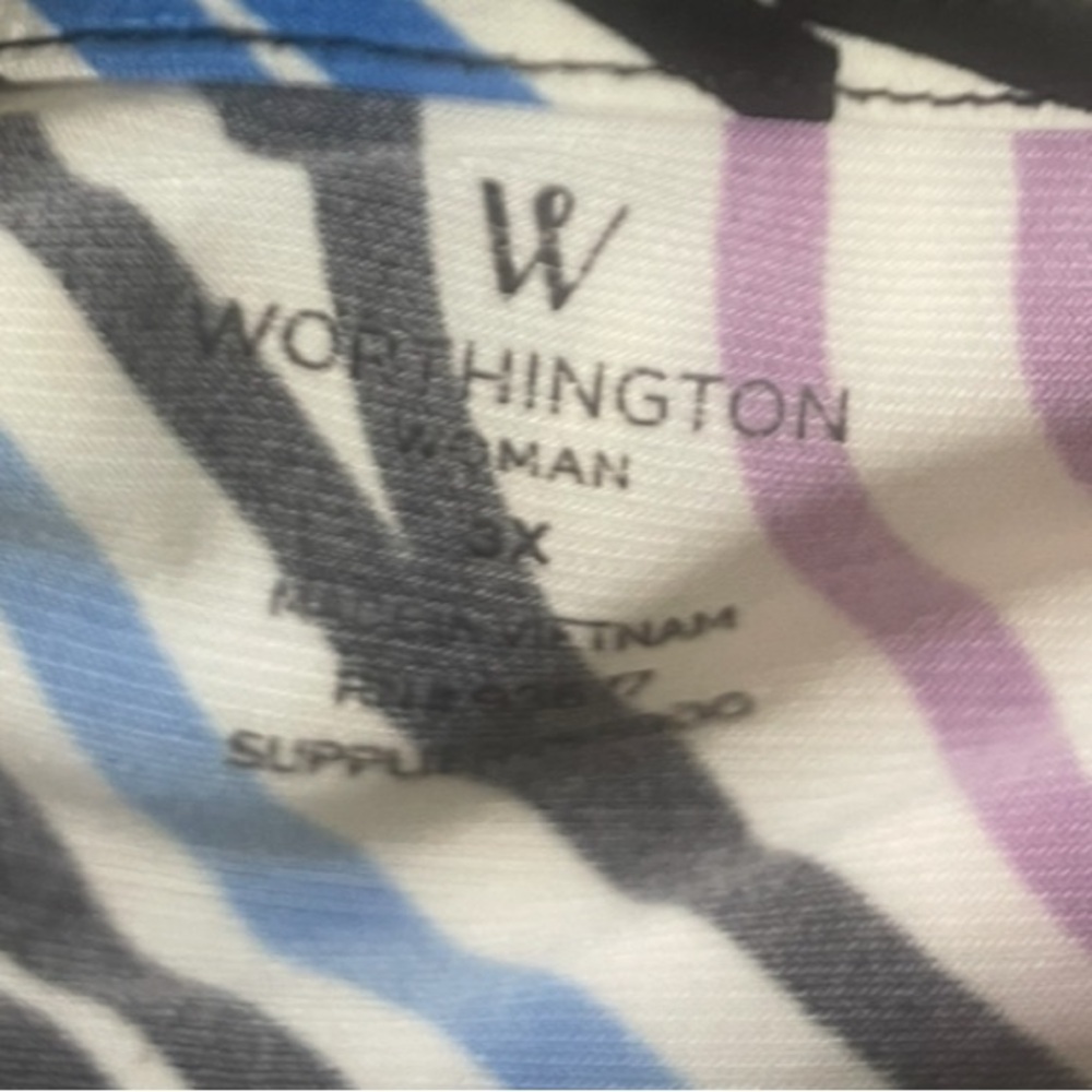 Worthington Black, Purple, and Blue Abstract Blouse